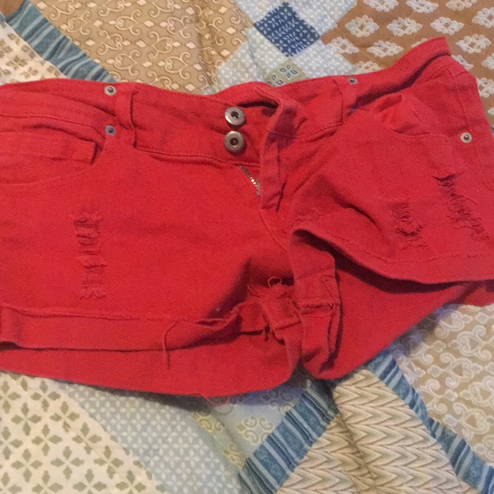 Red jean shorts